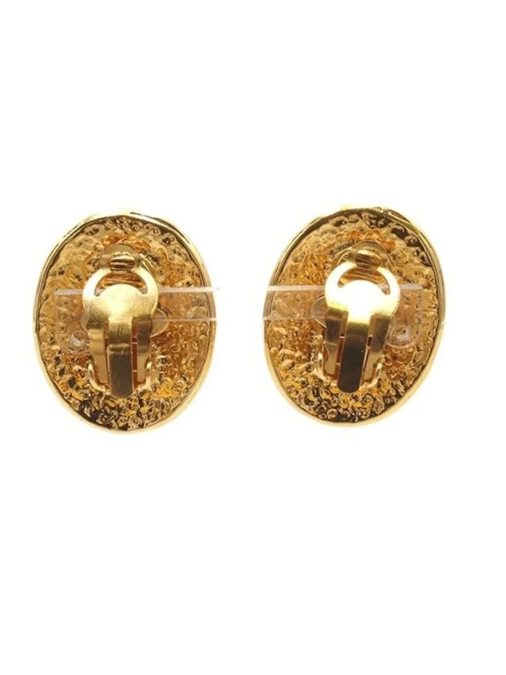 Chanel Earrings Gold Metal Oval CC Logo Vintage